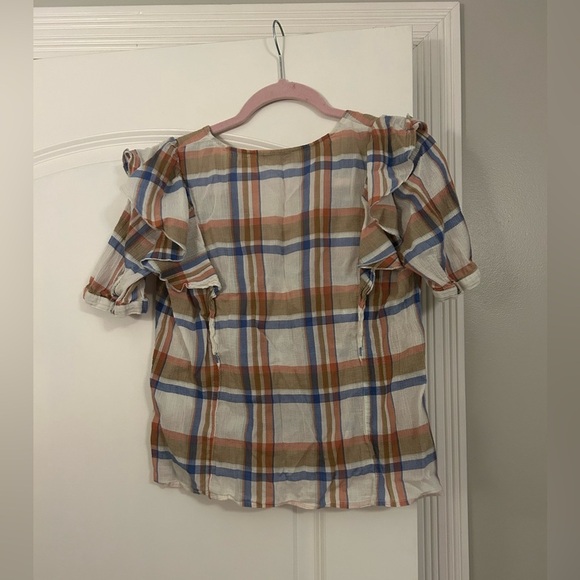 Madewell V-Neck Shoulder-Ruffle Top in Plaid Small - Picture 5 of 5